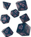 Llama 7 Piece Polyhedral RPG Dice Set - Sparkling, Glittering Dark Blue with Pink Numbers