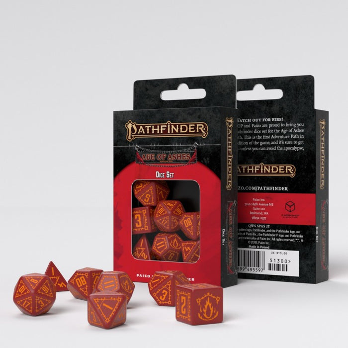 Q-Workshop Pathfinder Age of Ashes Dice Set (7 Piece Set) - Red with Orange