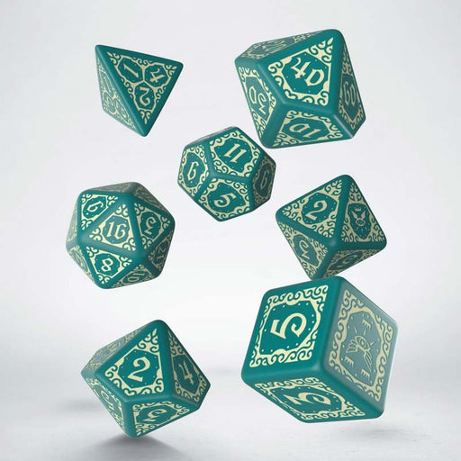 Pathfinder Agents of Edgewatch 7-Piece Polyhedral Dice Set - Turquoise with Beige Numbers
