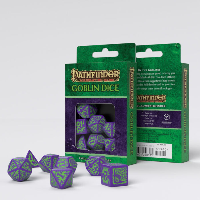 Q-Workshop Pathfinder Goblin Purple with Green Etches Dice Set (7 Piece Set)