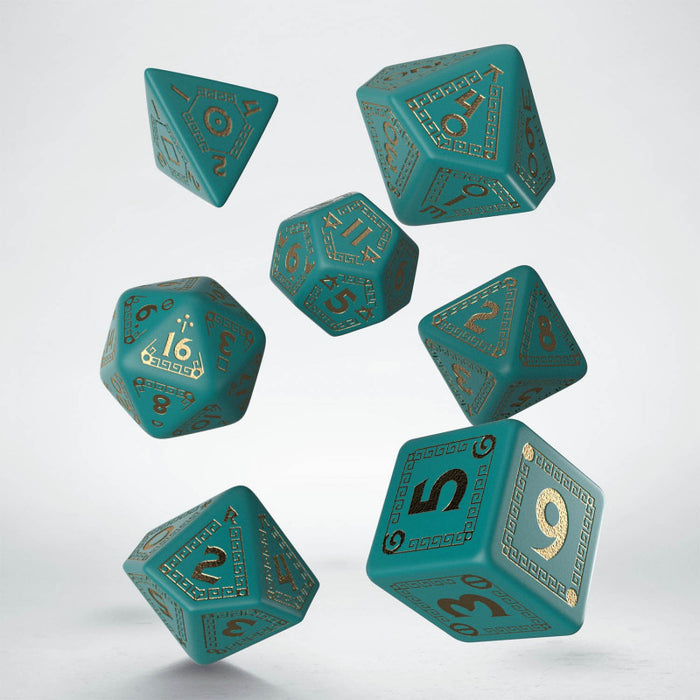 Q-Workshop RuneQuest Dice Set Turquoise with Gold (7 Pieces)