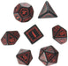 Q-Workshop Polyhedral Runic Dice Set - Black with Red Etches (7 Piece Set)