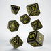 Q-Workshop Runic Dice Set Black with Yellow Etches (7 Pieces Set)