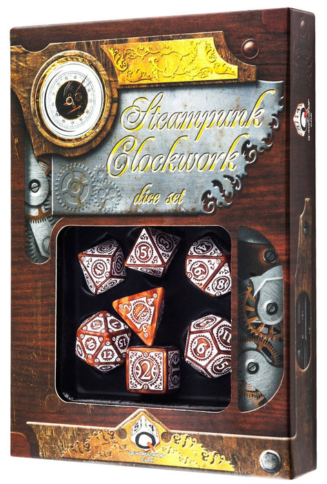 Q-Workshop Steampunk Clockwork Dice Set Caramel with White Etches (7 Piece Set)