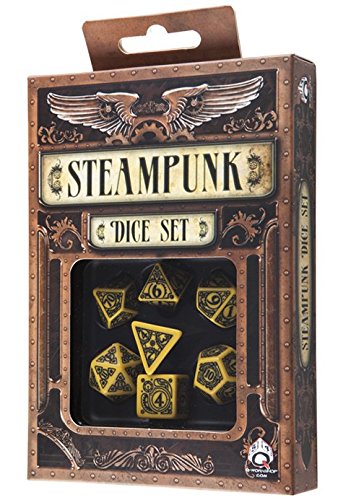 Q-Workshop Steampunk Dice Set Yellow with Black Etches (7 Piece Set)