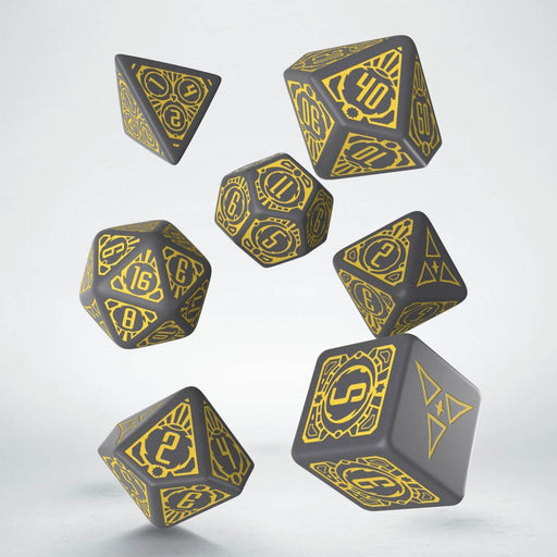 Starfinder Threefold Conspiracy 7-Die Polyhedral Dice Set - Gray with Yellow