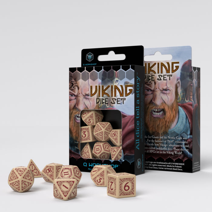 Q-Workshop Viking Dice Set Beige with Brown (7 Piece Set)
