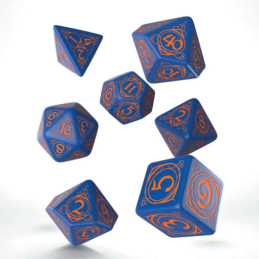 Q-Workshop Wizard Dice Set - Navy Blue with Orange Etches (7 Polyhedral Dice)
