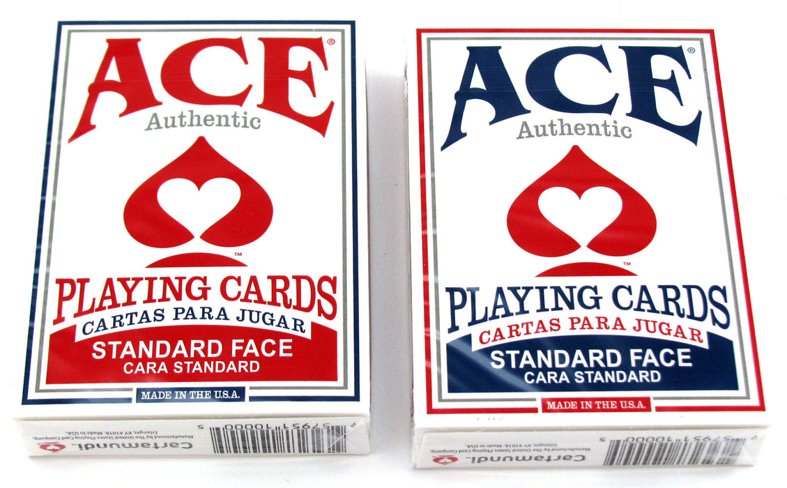 Ace Standard Size Playing Cards with Standard Faces - 1 Red Deck and 1 Blue Deck
