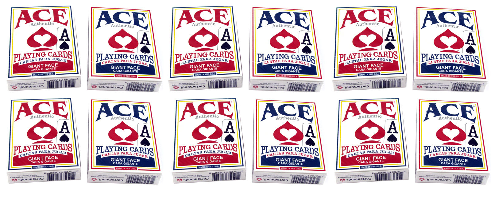 Ace Standard Size Playing Cards with Giant Faces - 6 Red Decks, 6 Blue Decks