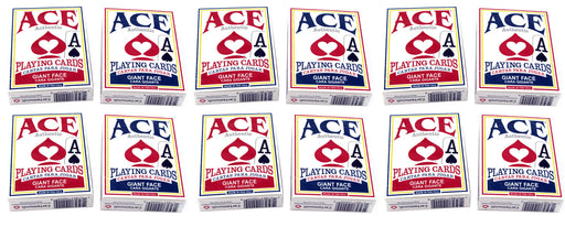 Ace Standard Size Playing Cards with Giant Faces - 6 Red Decks, 6 Blue Decks