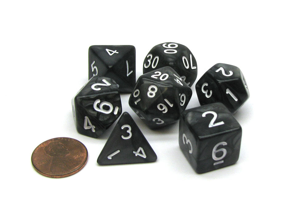 Tube of 7 Polyhedral RPG Sirius Dice with Bonus D20- Pearl Charcoal Grey Acrylic