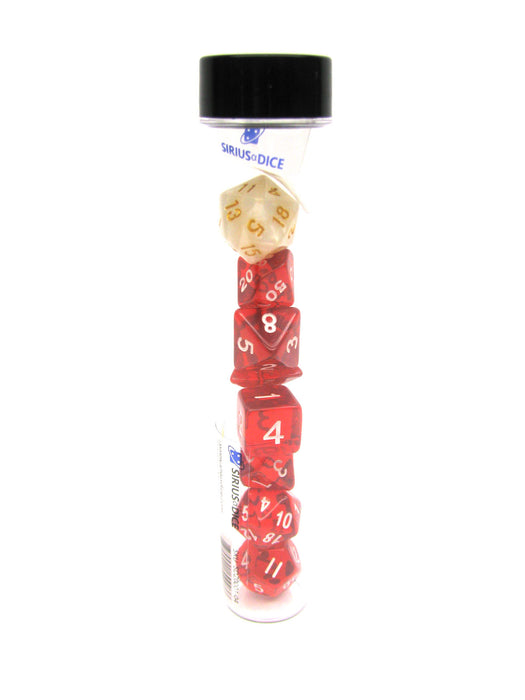 Tube of 7 Polyhedral RPG Sirius Dice with Bonus D20 - Translucent Red Resin