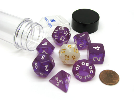 Tube of 7 Polyhedral RPG Sirius Dice with Bonus D20 - Translucent Purple Resin
