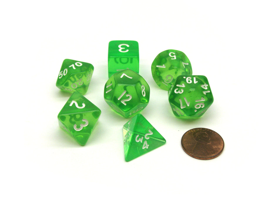 Tube of 7 Polyhedral RPG Sirius Dice with Bonus D20 - Translucent Green Resin