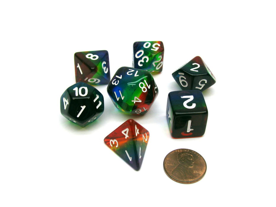 Tube of 7 Polyhedral RPG Sirius Dice with Bonus D20 - Rainbow Translucent Resin