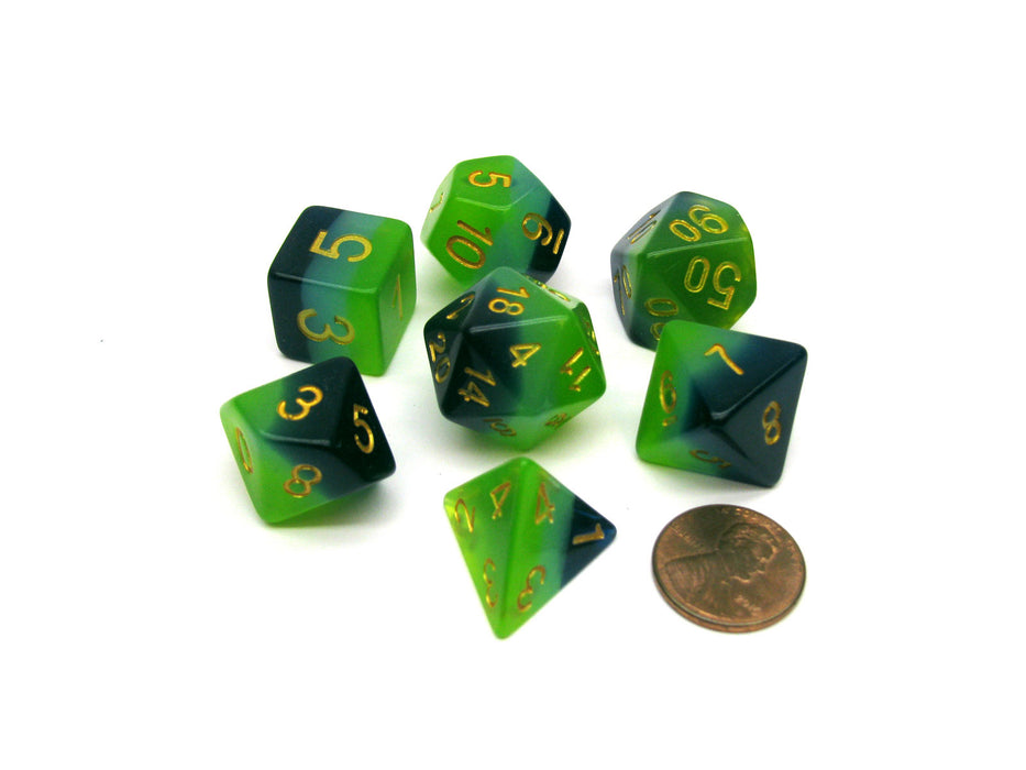 Tube of 7 Polyhedral RPG Sirius Dice with Bonus D20 - Green, Blue Translucent
