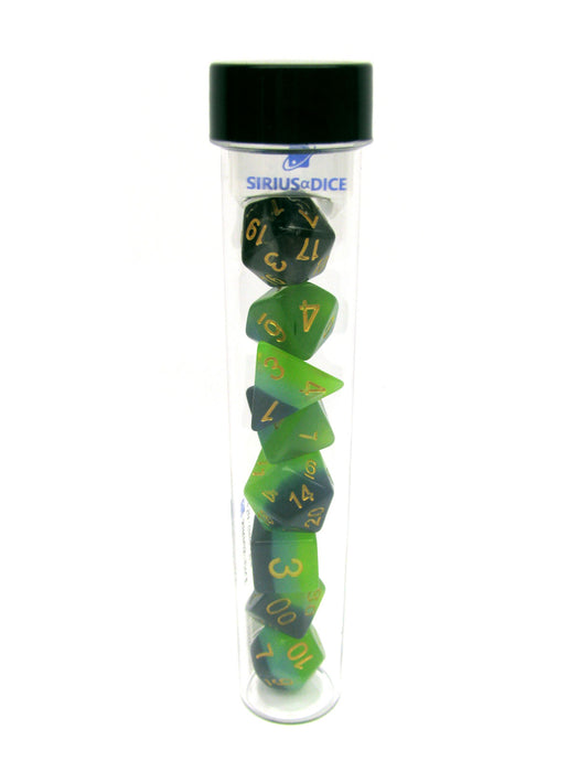 Tube of 7 Polyhedral RPG Sirius Dice with Bonus D20 - Green, Blue Translucent