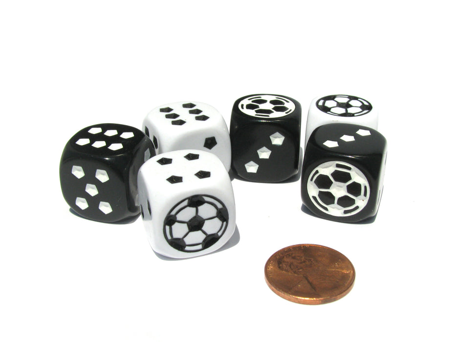 Set of 6 Soccer 18mm D6 Rounded Edges Sports Dice - Inverse Black and White