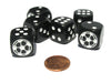 Set of 6 Soccer 18mm D6 Rounded Edges Sports Dice - Black with White Pips