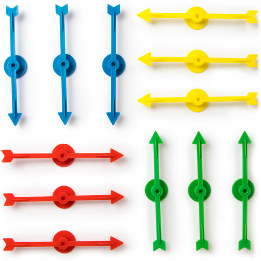 Plastic Board Game Arrow Spinners Pointer, 12-pack - Blue Yellow Green Red