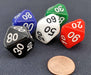 D10 'Decades' 00-90 Skew Dice, 5 Pieces - Black, Blue, Green, Red, and White
