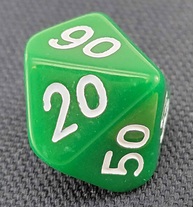 D10 'Decades' 00-90 Skew Dice, 1 Piece - Green