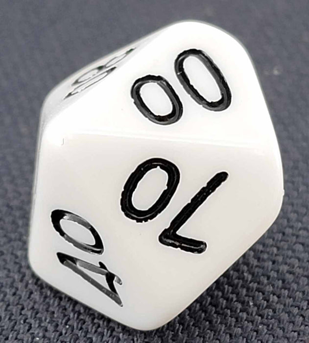 D10 'Decades' 00-90 Skew Dice, 1 Piece - White