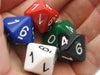 D10 Skew Dice 0-9, 5 Pieces - Black, Blue, Green, Red, and White