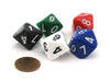 D10 Skew Dice 0-9, 5 Pieces - Black, Blue, Green, Red, and White