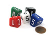 D6 Numeral Skew Dice, 5 Pieces - Black, Blue, Green, Red, and White