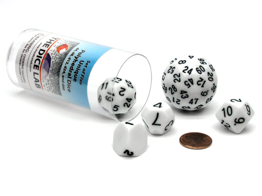 Set of Five Unique Polyhedral The Dice Lab Dice: D4 D8 D12 D24 D60 - White