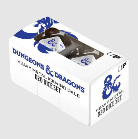 Set of 2 Icewind Dale Metal D20 D&D RPG Dice - White with Blue Numbers