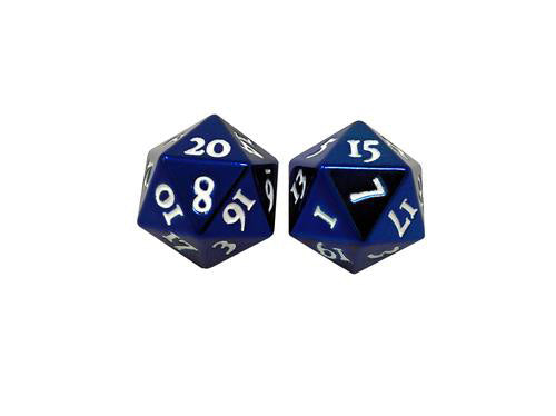 Set of 2 Heavy D20 Metal Dice - Blue