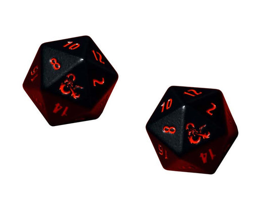 Set of 2 Dungeons and Dragons RPG Metal D20 Dice - Black with Red Numbers