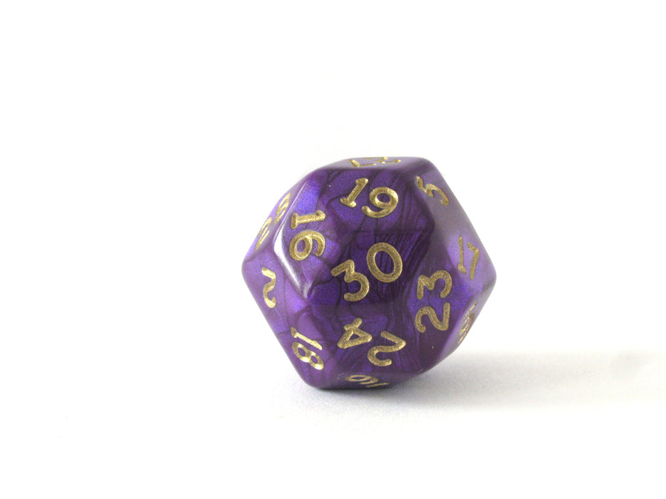 Triantakohedron D30 30 Sided 25mm Chessex Dice -Shimmer Purple with Gold Numbers