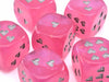Pack of 6 Heart Dice, Luminary Borealis 16mm D6 Dice - Pink with Silver Hearts