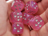 Pack of 6 Heart Dice, Luminary Borealis 16mm D6 Dice - Pink with Silver Hearts