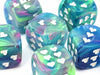 Pack of 6 Heart Dice, Festive 16mm D6 Dice - Waterlily with White Hearts