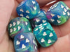 Pack of 6 Heart Dice, Festive 16mm D6 Dice - Waterlily with White Hearts