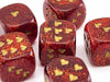 Pack of 6 Heart Dice, Glitter 16mm D6 Dice - Ruby Red with Gold Hearts