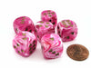 Pack of 6 Heart Dice, Vortex 16mm D6 Dice - Pink with Gold Hearts