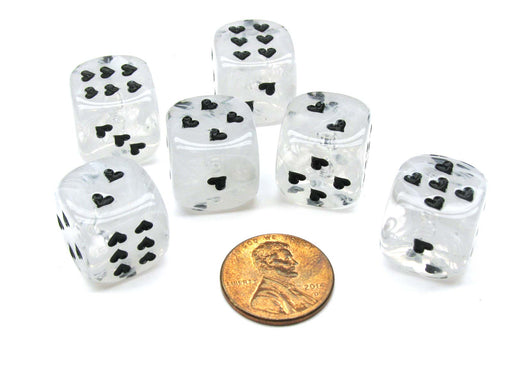 Pack of 6 Heart Cirrus 16mm D6 Chessex Dice - White with Black Pips
