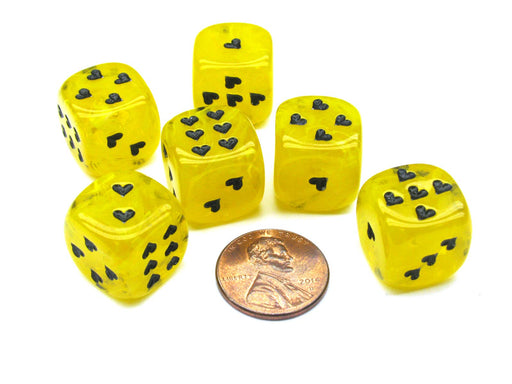 Pack of 6 Heart Cirrus 16mm D6 Chessex Dice - Yellow with Black Pips