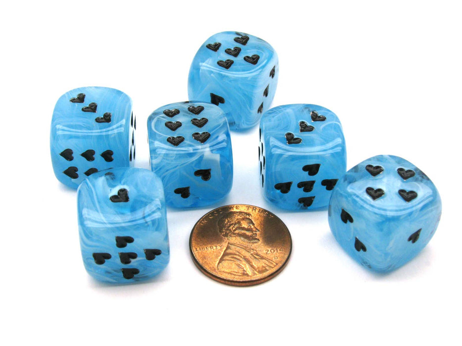 Pack of 6 Heart Cirrus 16mm D6 Chessex Dice - Light Blue with Black Pips