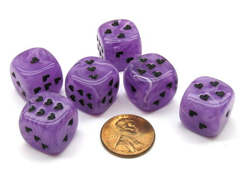 Pack of 6 Heart Cirrus 16mm D6 Chessex Dice - Purple with Black Pips