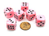 Pack of 6 Heart 'Ice Cream' 16mm D6 Chessex Dice - Pink with Black Hearts