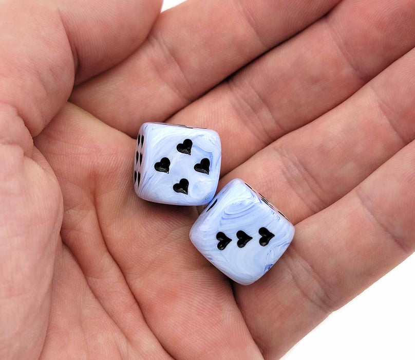 Pack of 2 Heart 'Ice Cream' 16mm D6 Chessex Dice - Blue with Black Hearts