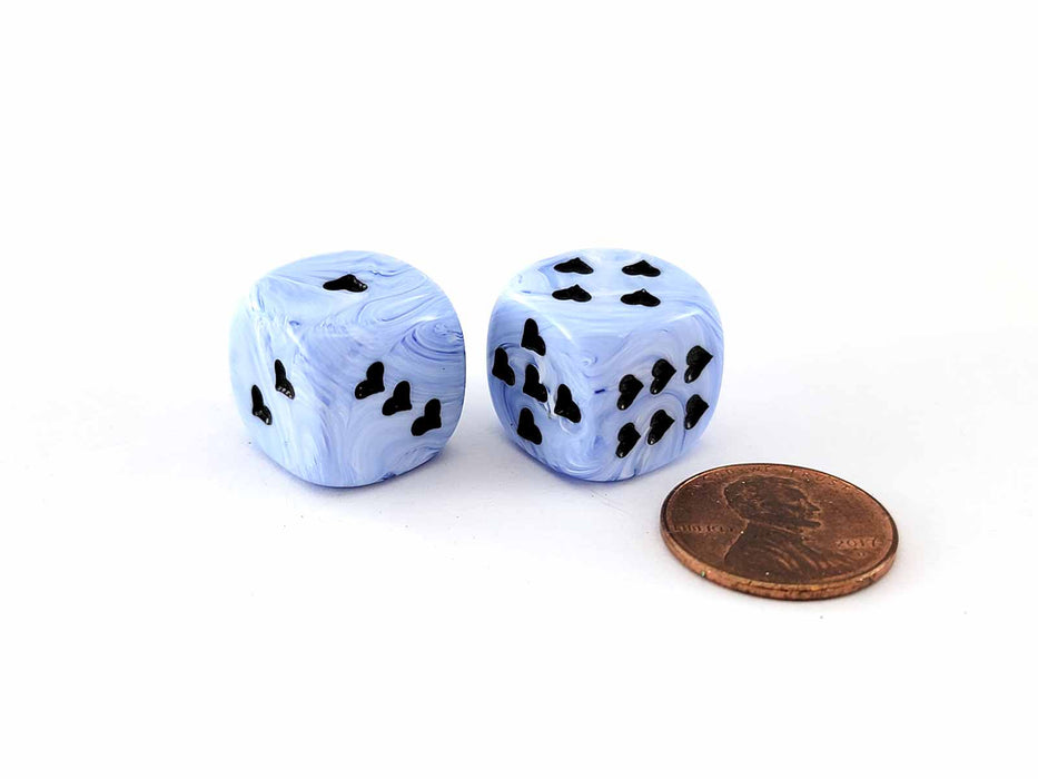 Pack of 2 Heart 'Ice Cream' 16mm D6 Chessex Dice - Blue with Black Hearts