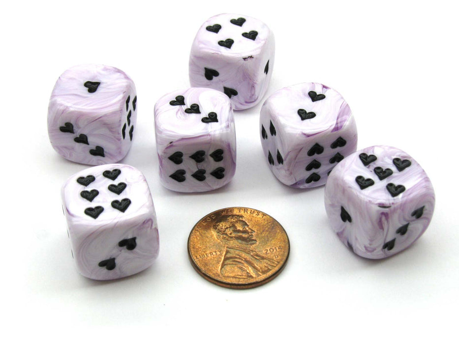 Pack of 6 Heart 'Ice Cream' 16mm D6 Chessex Dice - Purple with Black Hearts